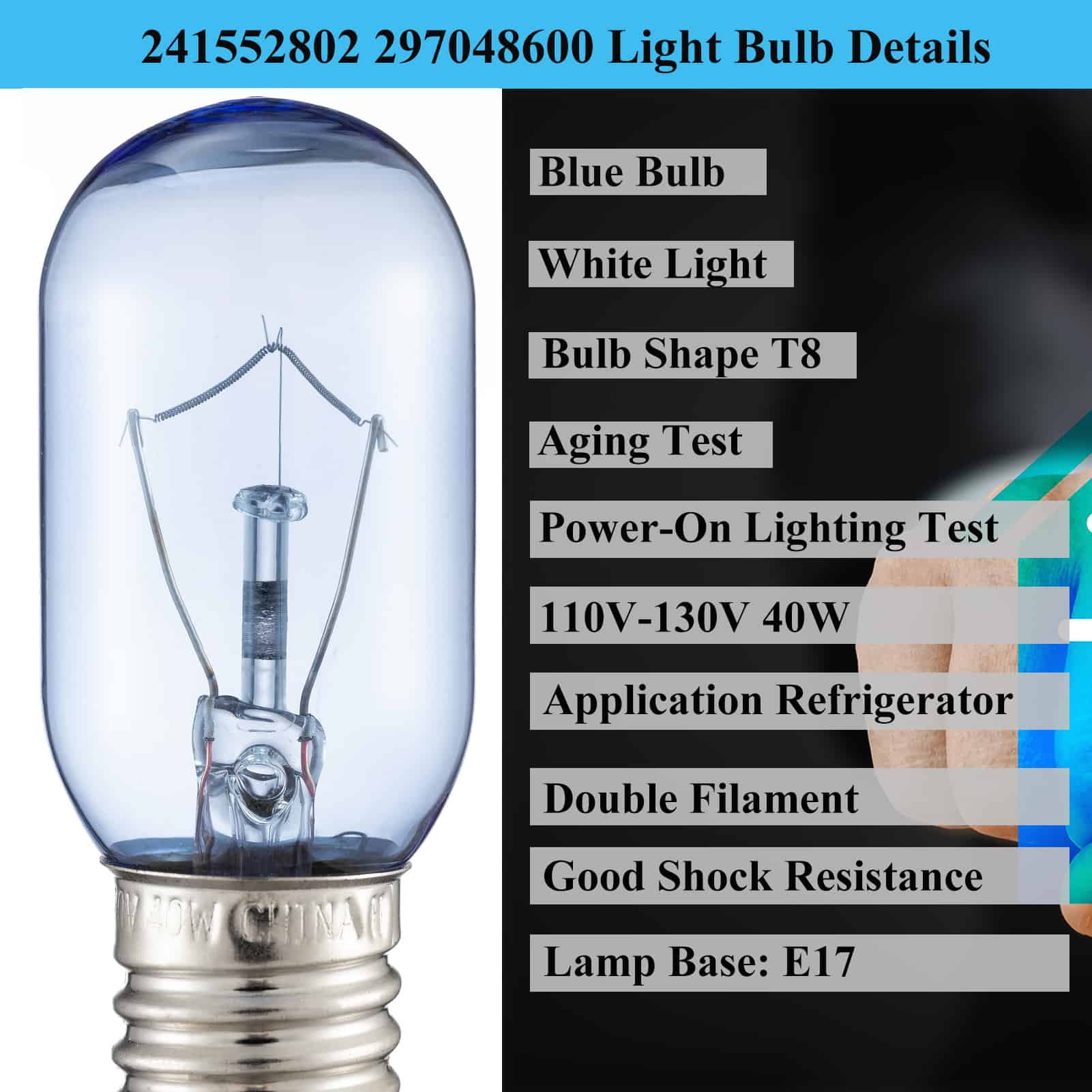 Freezer Blue Light Bulb Compatible with Frigidaire Kenmore