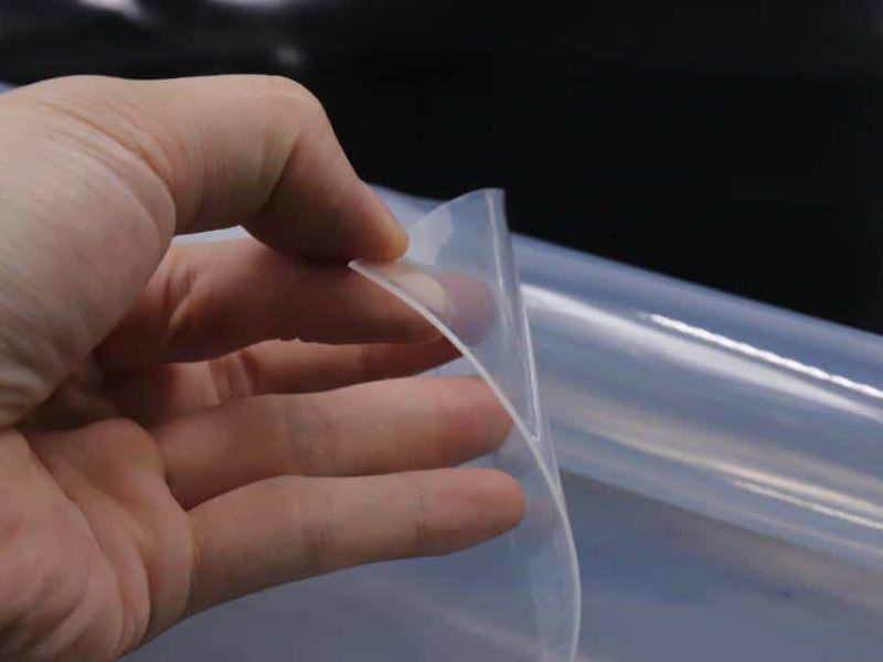 Platinum cured silicone sheet roll for food and medical applications, peroxide-free and high purity material.