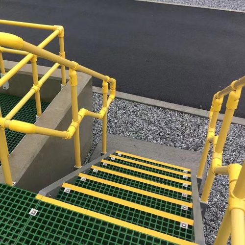 This is a drilling rig stairway covered with SUCONVEY Safety Grip Nosing Rig Stair Treads.